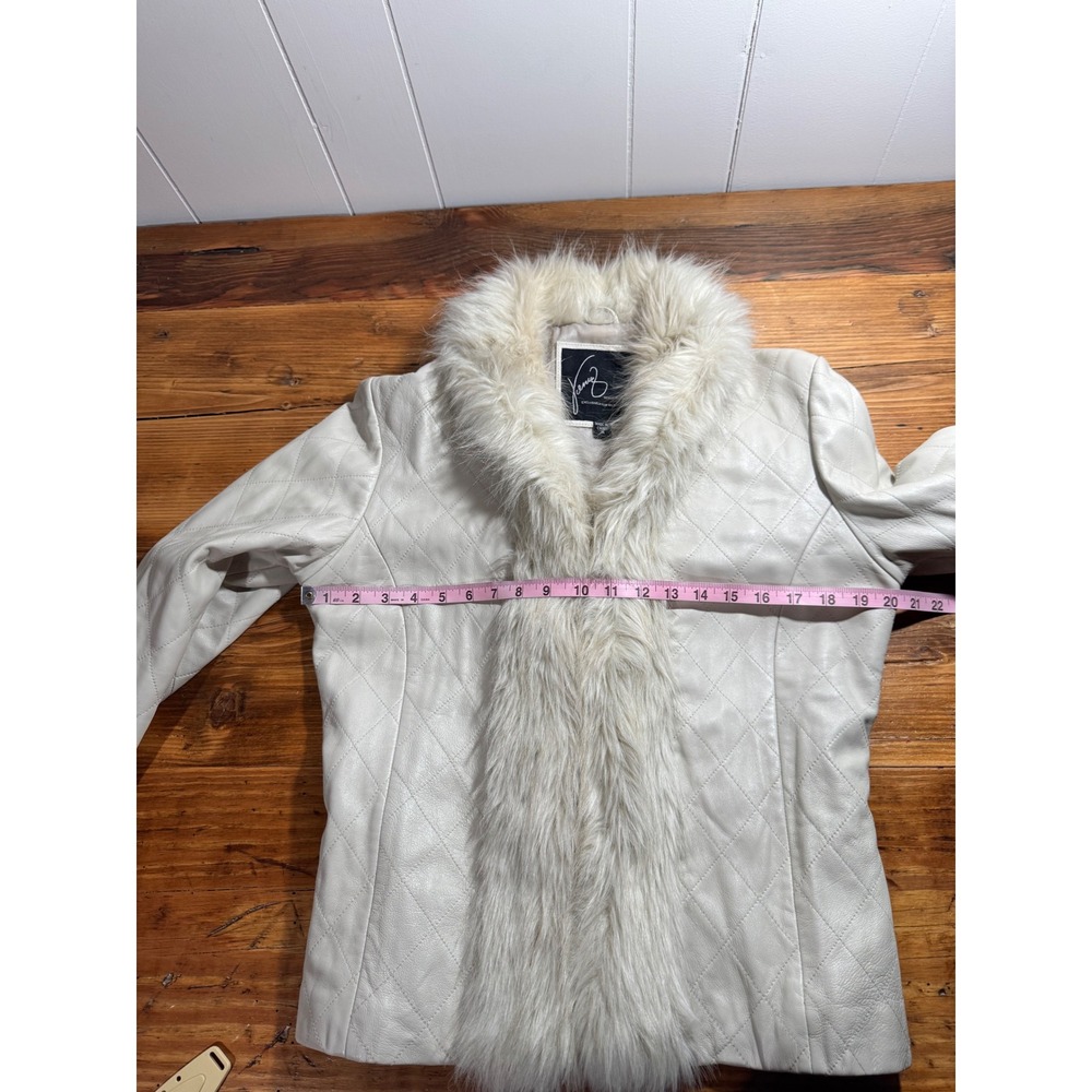 Y2K Venus Williams x Wilsons Leather Ivory Quilted Faux Fur Trim Jacket Medium - Picture 4 of 12